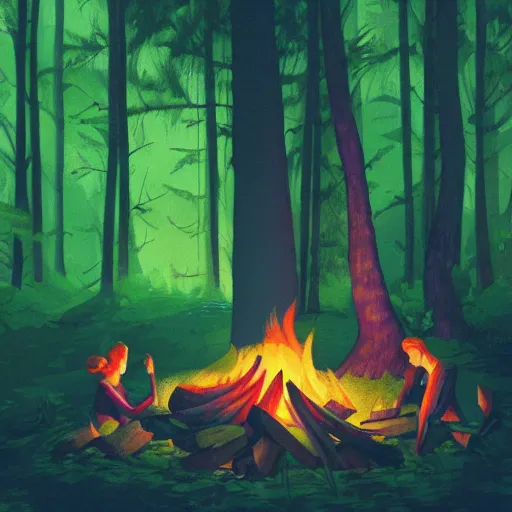 Image similar to green screen of beautiful close up, zoom up campfire in the woods at night, warmth, stylized, artgerm, artstation, hd, cgsociety, cgi, realistic, dramatic, cinematic, artistic, trending, detailed