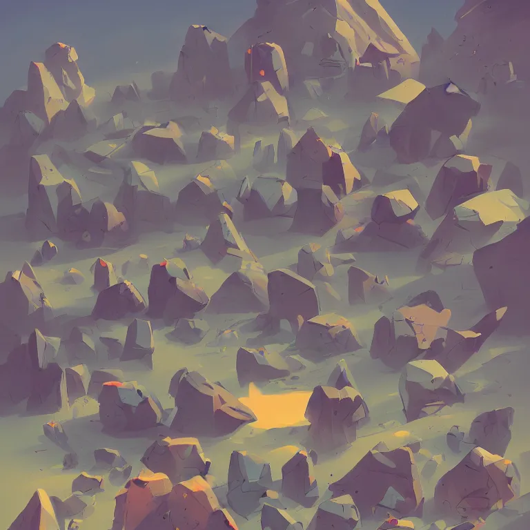 Image similar to bunch of different shapes and sizes of rocks, concept art by james gilleard, featured on deviantart, environmental art, 2 d game art, concept art, artstation hq