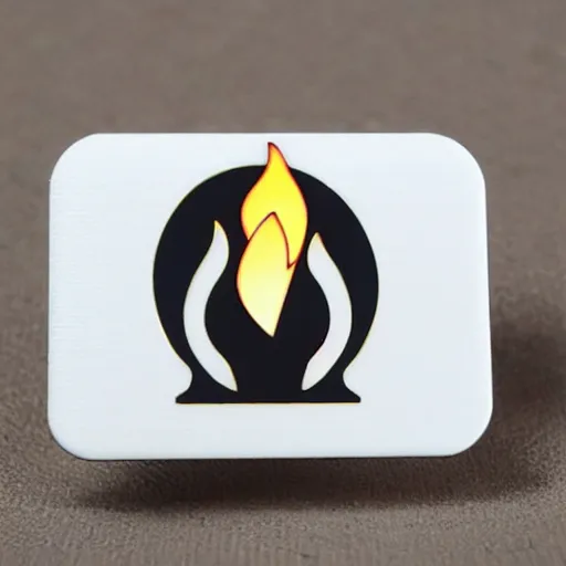 Image similar to minimalistic clean enamel pin of fire flame warning label, retro design