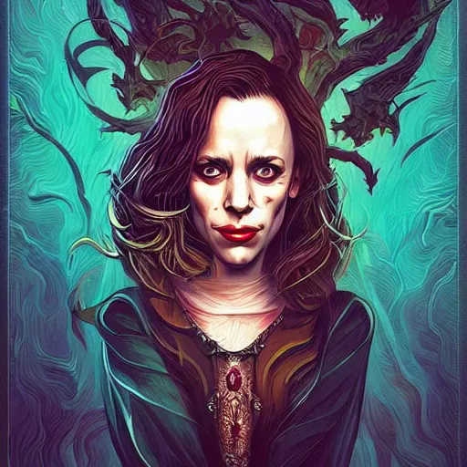 Prompt: “A portrait of a demonic Rachel McAdams, digital art by Dan Mumford and Peter Mohrbacher, highly detailed, trending on DeviantArtHQ”