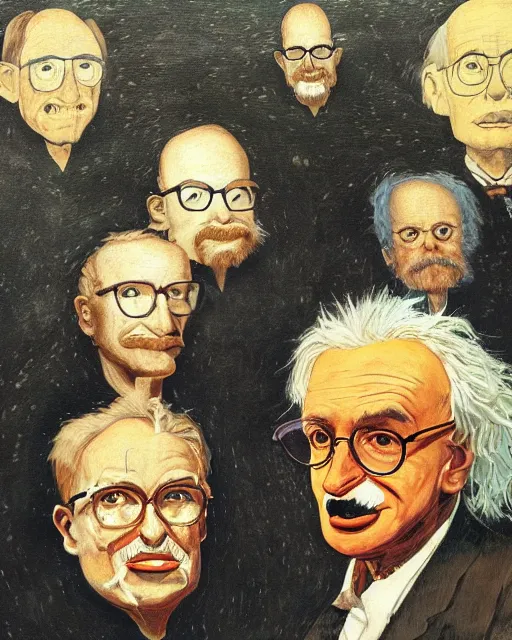 Image similar to portrait isaac asimov stephen hawking albert einstein isaac newton greg rutkowski dan witz paul klee jamie wyeth victo ngai