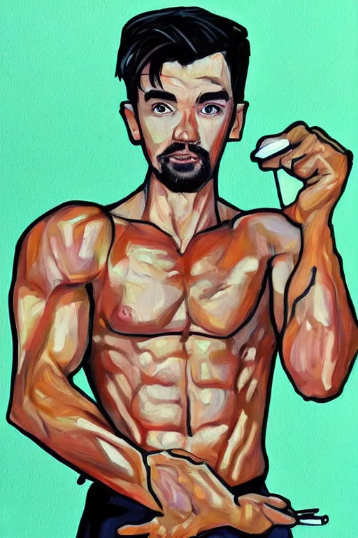 Image similar to Sean McLoughlin, Jacksepticeye, Irish Youtuber, solo portrait, jacked body builder gigachad 🎨🖌️