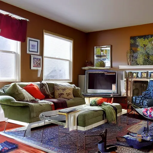 Prompt: a typical American living room from 2010