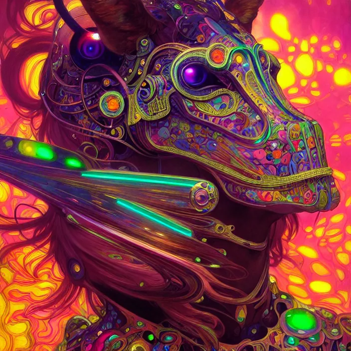 Image similar to bright psychedelic animal cyborg in ancient, diffuse lighting, fantasy, intricate, elegant, highly detailed, lifelike, photorealistic, digital painting, artstation, illustration, concept art, smooth, sharp focus, art by John Collier and Albert Aublet and Krenz Cushart and Artem Demura and Alphonse Mucha