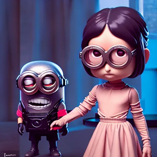 Image similar to minion funko pop, by tom bagshaw and ilya kuvshinov, rtx rendering, octane render 1 2 8 k, maya, extreme high intricate details by wlop, digital anime art by ross tran, medium shot, composition by sana takeda, dramatic lighting by greg rutkowski