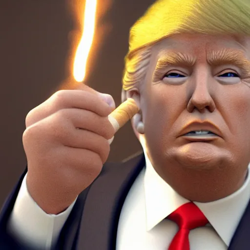 Prompt: a high quality photo of donald trump smoking a cigar, 3d scene, render, ultra realistic, artstation, cgsociety