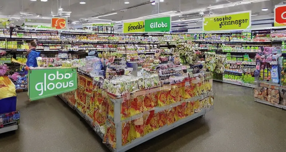 Image similar to a photo of a german grocery store called globus being flooded