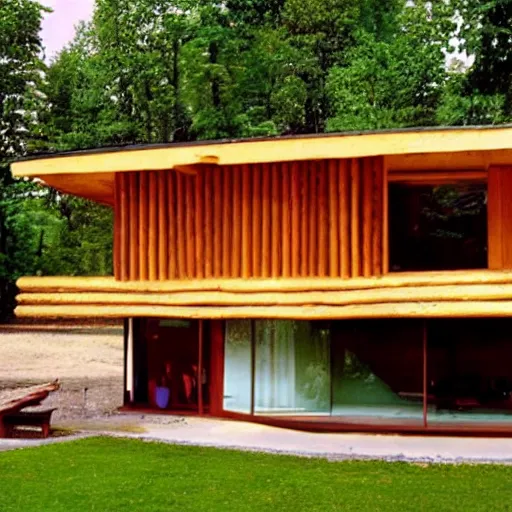 Image similar to le corbusier architecture in style of log cabin