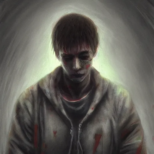 Prompt: realistic portrait painting of lost his mind young man in silent hill city made by michaelangelo, physical painting, sharp focus, digital art, bright colors, fine art, trending on artstation, unreal engine.