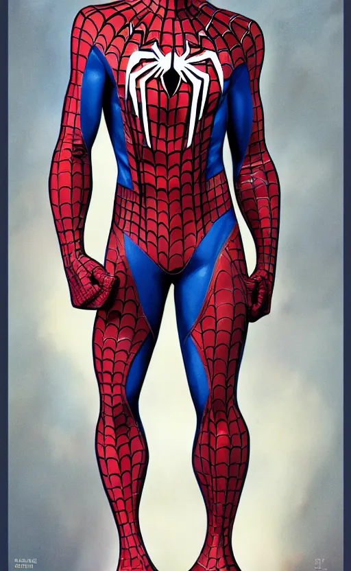 Image similar to redesigned spiderman suit, j.c. leyendecker, Valentina Remenar, ++++++ upscaled