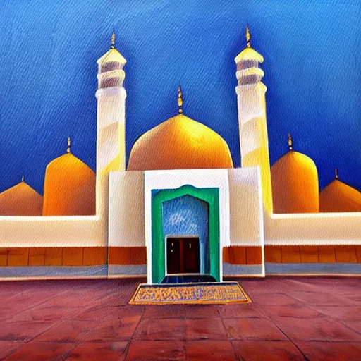 Prompt: abuja national mosque nigeria oil painting style water marks