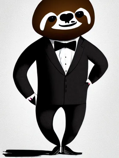 Image similar to full body portrait of anthropomorphic sloth in formalwear : : debonair, gq, noir : : digital art, concept art, digital illustration, photorealism, hyperreal