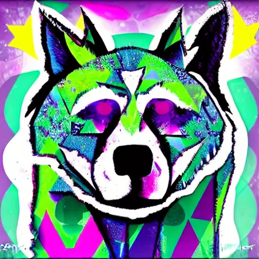 Prompt: a crystal wolf in front of a full moon, pop art, high definition