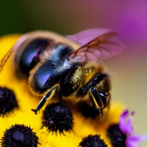 Prompt: closeup image of a bee with beyonce face