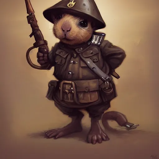 Image similar to cute little anthropomorphic Guinea Pig ww1 soldier, tiny, small, short, military outfit, cute and adorable, pretty, beautiful, DnD character art portrait, matte fantasy painting, DeviantArt Artstation, by Jason Felix by Steve Argyle by Tyler Jacobson by Peter Mohrbacher, cinema