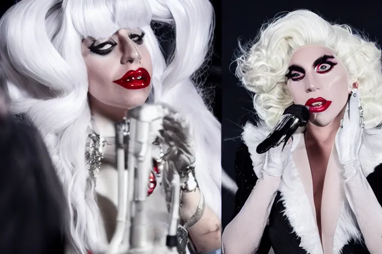 Image similar to lady gaga plays cruella in the live action adaptation of cruella, red weapon 8 k s 3 5, cooke anamorphic / i lenses, highly detailed, cinematic lighting