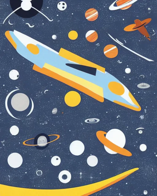 Image similar to A collage of Space Travel, mid-century modern, made of random shapes cut from magazines