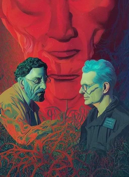 Image similar to poster artwork by Michael Whelan and Tomer Hanuka, Karol Bak of Terence McKenna, from scene from Twin Peaks, clean