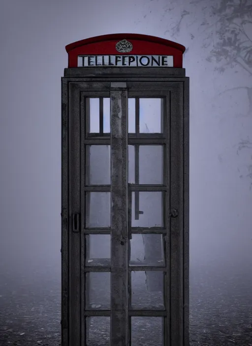 Prompt: a telephone booth on fire, weird, haunted, misty, dark and evil, demonic, sinister, ambient lighting, 8 k render, hyperrealistic, photo realistic