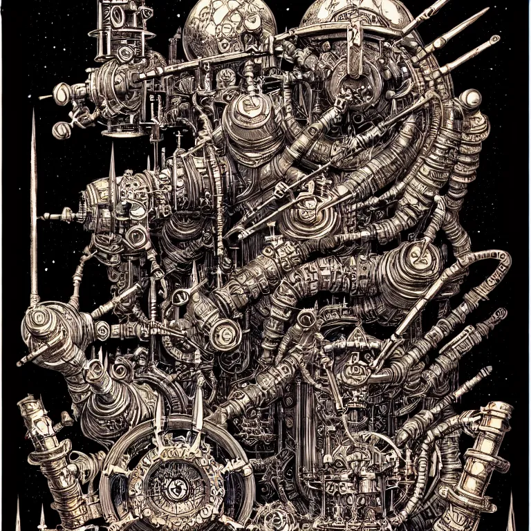 Prompt: ancient alchemist steampunk wizards laboratory, high details, intricately detailed, by vincent di fate, inking, 3 color screen print, masterpiece, trending on artstation, etching, sharp, details, hyper - detailed, hd, 4 k, 8 k