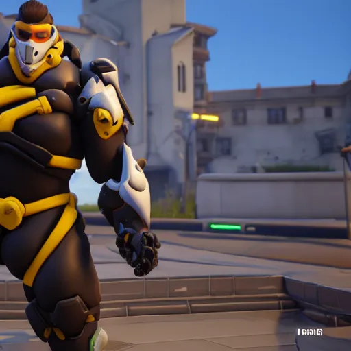 Prompt: jerma985 in overwatch, full body, wide shot, portrait, unreal engine, in game screenshot, high definition, detailed