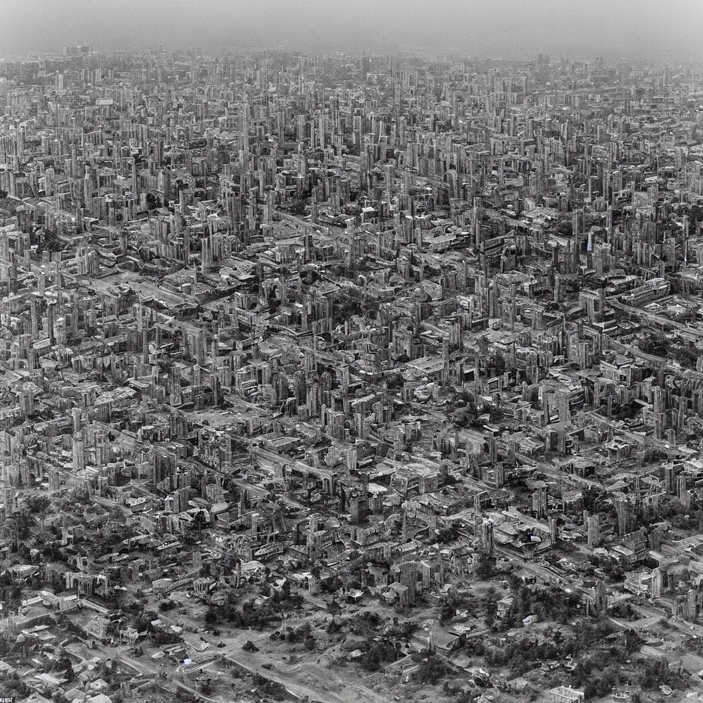 Prompt: two giant towers, made up of makeshift squatter shacks, misty, dystopia, mamiya rb 6 7, fully frontal view, very detailed, birds eye view, photographed by ansel adams