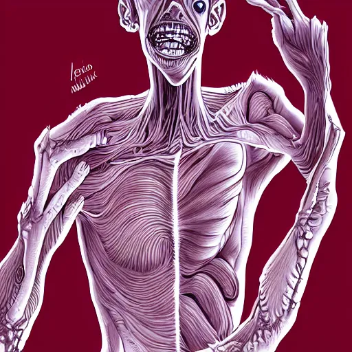 Image similar to uncanny digital art of a body horror human in the style of trevor henderson and junji ito