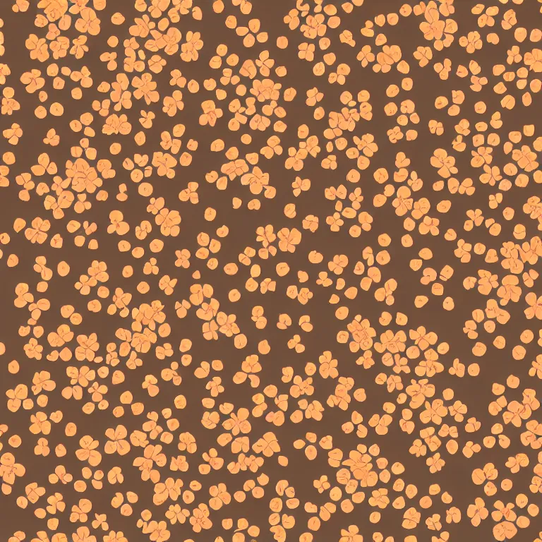 Image similar to repeating fabric pattern, minimalistic, miniature tiny orange and peach color flowers, brown vines and leaves