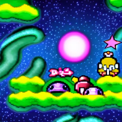 Image similar to kirby consuming the universe, kirby's dreamland gameplay, horror