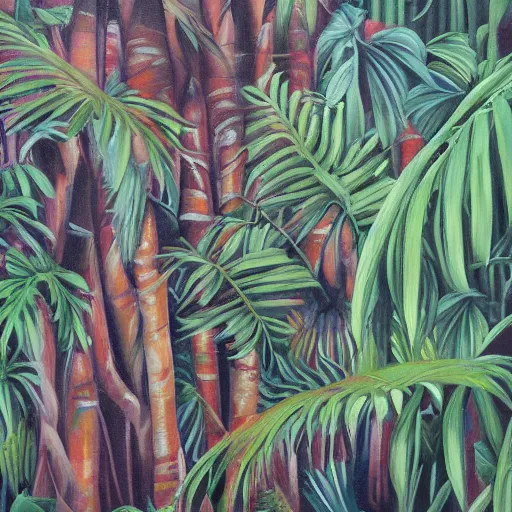 Prompt: 4 th wall jungle painting, oil and acrylic on canvas, high detail