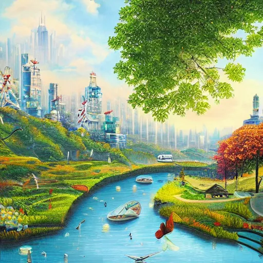 Image similar to Beautiful city of the future in harmony with nature. Beautiful detailed painting by Lurid. (2022)