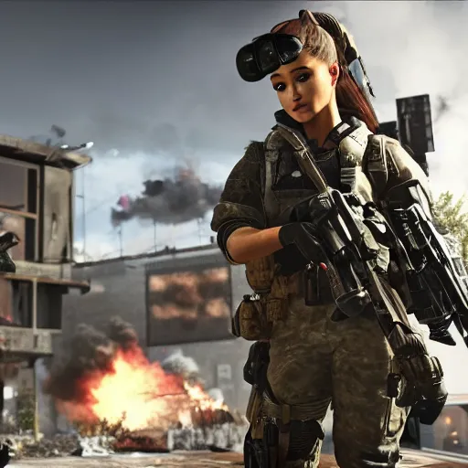 Image similar to Ariana Grande in Call of Duty, 4k