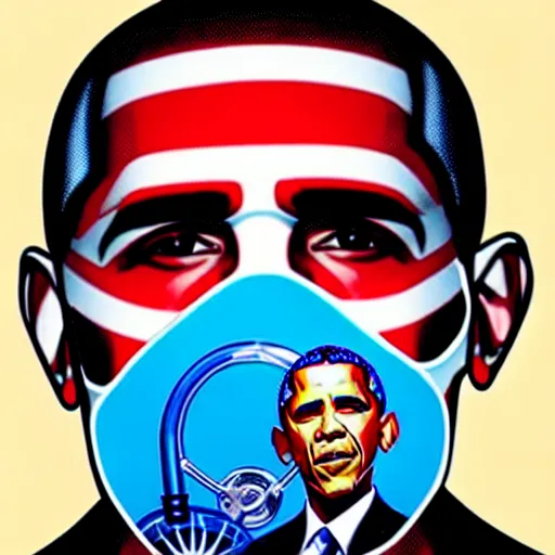 Prompt: a profile photo of obama with a diving oxygen mask with side profile blood in ocean intricate details by MARVEL comics and Sandra Chevrier-C