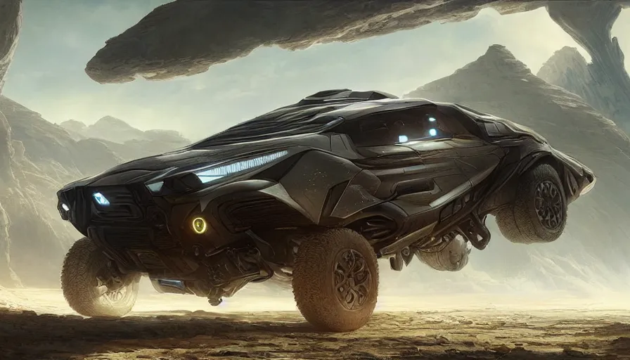 Image similar to a futuristic offroad suv designed by apple driving through socotra island, artgerm and greg rutkowski and alphonse mucha, an epic fantasy, volumetric light, detailed, establishing shot, an epic fantasy, trending on art station, octane render, midsommar