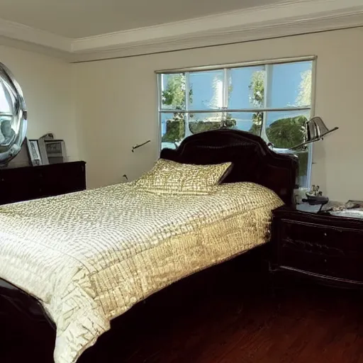 Prompt: chrome bedroom, shiny, craigslist photo