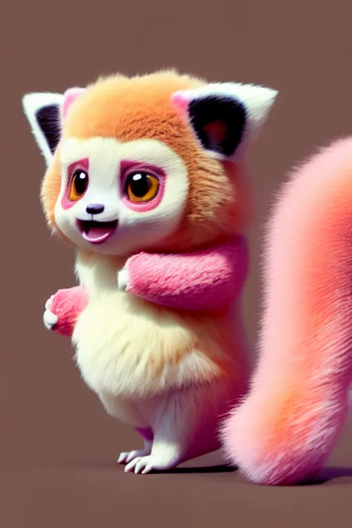 Image similar to high quality 3 d render hyperrealist very cute pastel fluffy! red panda & tarsier hybrid eating giant ice cream full body, vray smooth, in the style of detective pikachu, hannah yata charlie immer, dramatic pink light, low angle, uhd 8 k, sharp focus