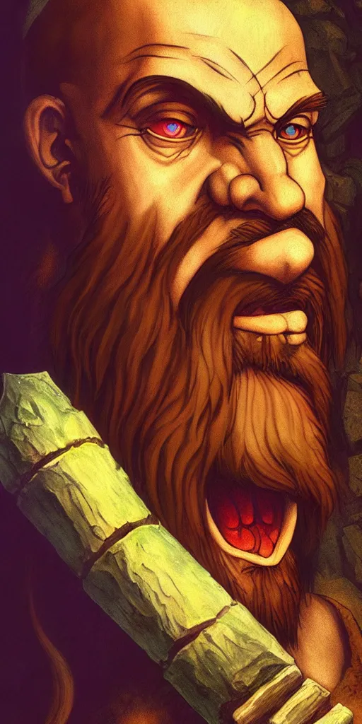 Prompt: dungeons and dragons artwork of a wild magic barbarian with a puffy white beard and a third eye tattoo, magic flowing in the background, by leonardo da vinci, raphael and richard corben, trending on artstation, award winning art, stylized painting, 4 k, 8 k