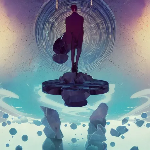 Image similar to Petros Afshar, minimalistic, hyperrealistic surrealism, award winning masterpiece with incredible details, epic stunning, infinity pool mirrors, a surreal vaporwave liminal space with mirrors, highly detailed, trending on ArtStation, artgerm and greg rutkowski and alphonse mucha, daily deviation, IAMAG, broken giant marble head statue ruins, nightscape, milkyway