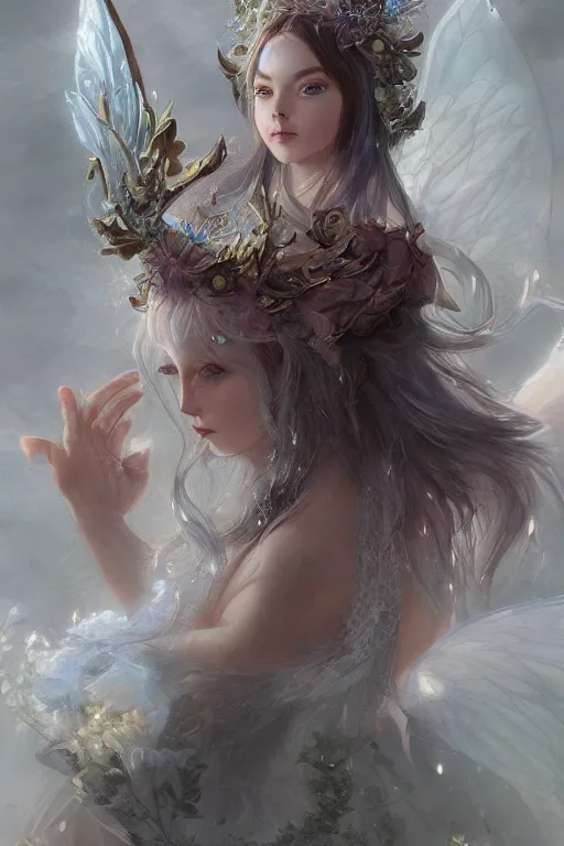 Image similar to fairy princess, highly detailed, d & d, fantasy, highly detailed, digital painting, trending on artstation, concept art, sharp focus, illustration, art by artgerm and greg rutkowski and fuji choko and viktoria gavrilenko and hoang lap