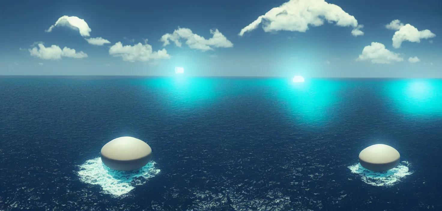 Image similar to a computer generated image of a giant object floating in the ocean, a 3 d render by beeple, featured on polycount, nuclear art, rendered in cinema 4 d, octane render, rendered in unreal engine