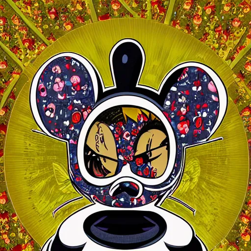 Image similar to portrait of a anime angel happy smiley boy skull face mickey mouse with highres 4k by Trevor Brown pop art nouveau