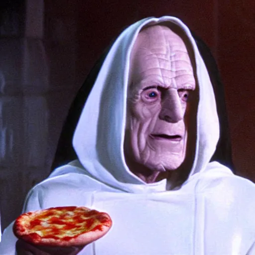 Image similar to A still of Emperor Palpatine making a pizza in Masterchef, 4k, photograph, ultra realistic, highly detailed, professional lighting