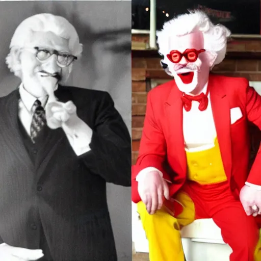 Image similar to colonel sanders dressed as ronald mcdonald