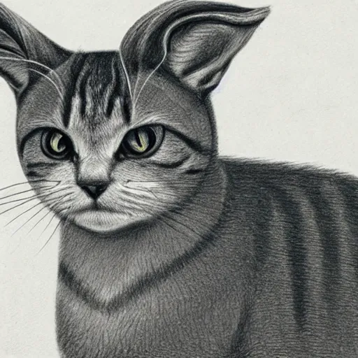 Image similar to a biological illustration of a cat with horns and a bee sting, pencil drawing