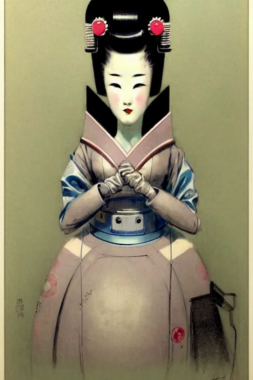 Image similar to ( ( ( ( ( 1 9 5 0 s retro future robot android aluminum geisha. muted colors. ) ) ) ) ) by jean - baptiste monge!!!!!!!!!!!!!!!!!!!!!!!!!!!!!!