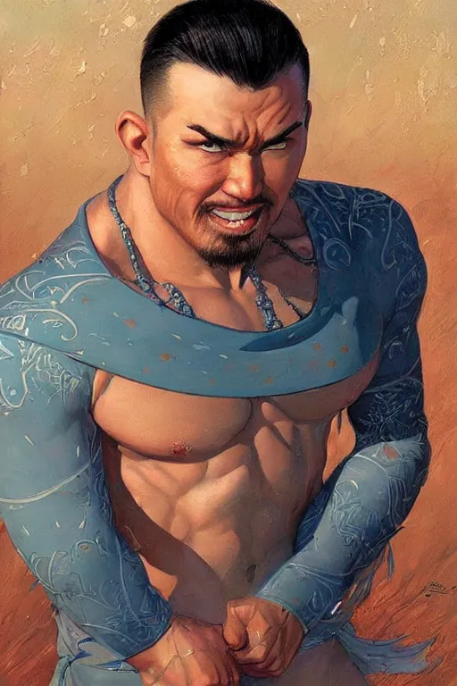 Image similar to beautiful gorgeous bald kazakh guy with a short beard, painted by tom lovell, alex malveda, greg staples