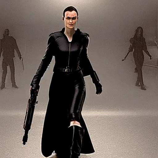 Image similar to A still photograph of Keira Knightley as Trinity in The Matrix