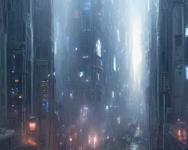 Prompt: great 5-dimensional city, a sci-fi digital painting by Greg Rutkowski and James Gurney, trending on Artstation, eerily beautiful, highly detailed