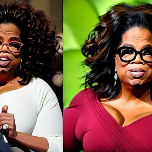 Image similar to oprah winfrey's face made from okra, body of okra stalks