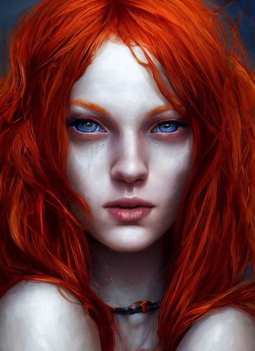 Image similar to Beautiful redhead girl which chest wrapped in bandages, portrait, fantasy, medieval, vivid colors, fantasy, elegant, concept art, sharp focus, beautiful face, digital art, Hyper-realistic, 4K, Unreal Engine, Highly Detailed, HD, Dramatic Lighting by Brom, trending on Artstation